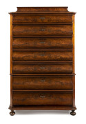 A Biedermeier chest on chest, flame mahogany with gilt metal escutcheons, early 19th century, 166cm high, 104cm wide, 49cm deep