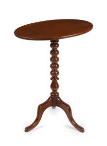 A tilt-top oval wine table with bobbin turned column, mahogany, 19th century, ​70cm high, 54cm wide, 40cm deep