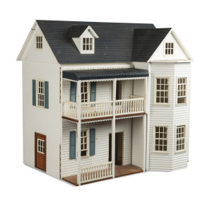 A finely crafted two storey doll's house with dormer window, 20th century, 82cm high, 85cm wide, 62cm deep