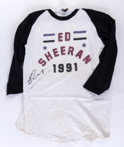 ED SHEERAN: signature on "ED SHEERAN 1991" T-shirt (tad soiled), plus ticket for 2015 performance at Rod Laver Arena.