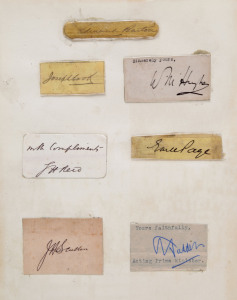 AUSTRALIAN PRIME MINISTERS & POLITICS: signatures of Edmund Barton, Joseph Cook, Billy Hughes, George Reid, Earle Page, James Scullin & Arthur Fadden (as Acting Prime Minister) on separate pieces affixed to end page of hardbound edition of "The Great Jubi