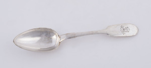 A Russian silver tablespoon by Anatoli Apollonovich Artsybashev with engraved "A.B." monogram and Kokoshnik mark, circa 1899, ​21cm long, 68 grams