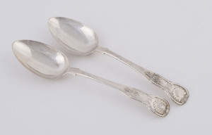 A pair of Scottish sterling silver King's pattern spoons by Mackay & Chisholm of Edinburgh, circa 1852, 17.5cm long, 75 grams