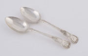 A pair of Scottish sterling silver King's pattern spoons by Mackay & Chisholm of Edinburgh, circa 1852, ​17.5cm long, 75 grams