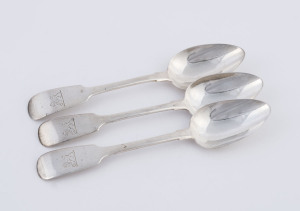 Set of three Irish silver rats tail spoons by William Sherwin of Dublin, circa 1834, 17.5cm long, 131 grams total