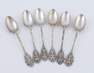 Set of six silver ecclesiastical teaspoons, 19th century, ​11cm long, 72 grams total