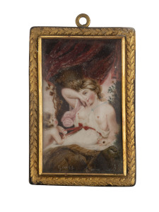 An antique hand-painted miniature in gilt metal frame, 19th century, 9 x 6cm