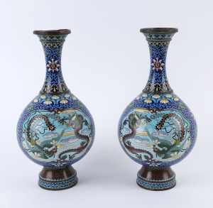 A pair of Chinese cloisonne vases with dragon decoration, Qing Dynasty, 19th/20th century, 39.5cm high