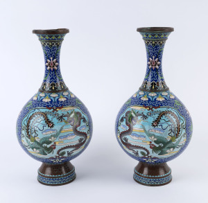 A pair of Chinese cloisonne vases with dragon decoration, Qing Dynasty, 19th/20th century, ​39.5cm high