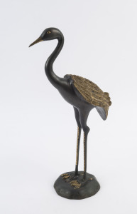 A Japanese bronze statue of a crane, Showa period, 20th century, 40cm high