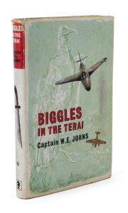 "BIGGLES" BY CAPTAIN W.E. JOHNS - UK FIRST EDITIONS: selection with dust jackets comprising "Biggles of the Interpol" (1957), "Biggles Presses On" (1958), "Biggles in Mexico" (1959), "Biggles and the Leopards of Zinn" (1960), "Orchids for Biggles" (1962),