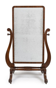 A Regency mahogany cheval mirror, circa 1820, 145cm high, 87cm wide