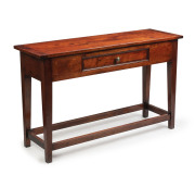 A French cherry wood sofa table with peg joint construction, late 20th century, 77cm high, 125 wide, 40cm deep