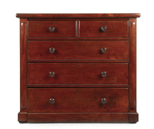 A mahogany five drawer chest with cross banded moulding, 19th century, 109cm high, 124cm wide, 52cm deep
