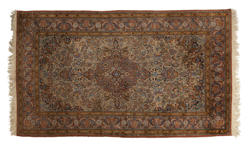 A Persian hand knotted silk rug, 20th century, 215 x 122cm