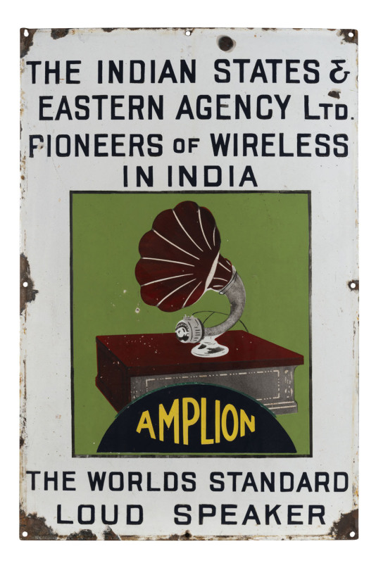 "AMPLION, The Worlds Standard Loud Speaker" vintage enamel sign, early 20th century, ​76 x 50cm
