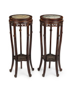 A pair of Chinese pedestals, carved wood with inset marble tops, early 20th century,&nbsp;
