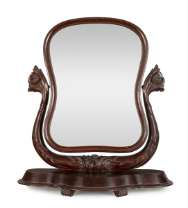 An antique toilet mirror with lyre shaped stand, mahogany, 19th century, 75cm high, 75cm wide