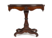 An antique mahogany Scottish fold-over tea table, mid 19th century, 77cm high, 86cm wide, 44cm deep