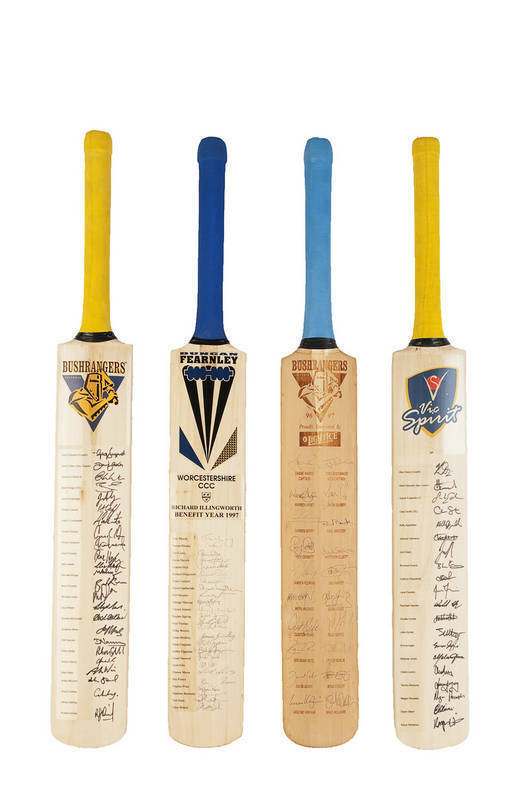 SIGNED CRICKET BATS, noted 1996-97 Victorian Bushrangers; 1997 Worcestershire; 2004-05 Victorian Bushrangers & 2006-07 Vic Spirit. 