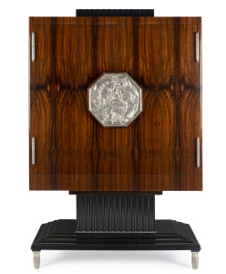 'MEUBLE À FARDS' cocktail cabinet, designed in 1926 by EMILE-JACQUES RUHLMANN (1879-1933). This version was produced in Melbourne, Australia in the 1980s by Colin Bainbridge. 156cm high, 102cm wide, 46cm deep