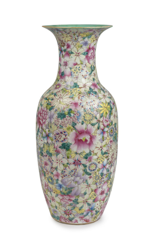 A stunning Chinese famille rose Chinese porcelain vase with all over enamel floral decoration, 19th/20th century, character mark to base, 58cm high