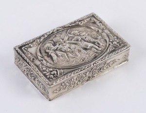 A Continental silver box with repoussé decoration, 19th century, 8cm wide, 80 grams