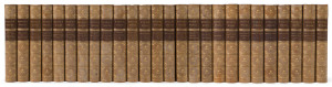 JOHN RUSKIN - The Works. [Merrill & Baker, New York, c.1920]. Finely bound set of the writings of John Ruskin in twenty-six octavo volumes, each volume bound in contemporary half tan calf over marbled paper boards, gilt-lettered contrasting morocco title