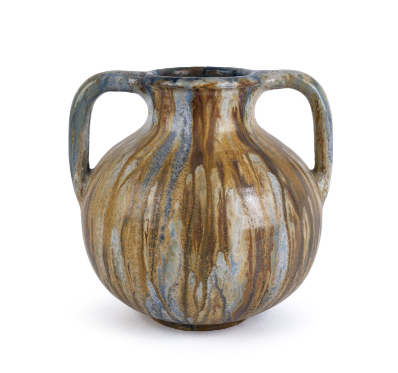 ROGER GUERIN Belgian art pottery vase, early 20th century, incised "Guerin 156/G", 30cm high, 30cm across the handles