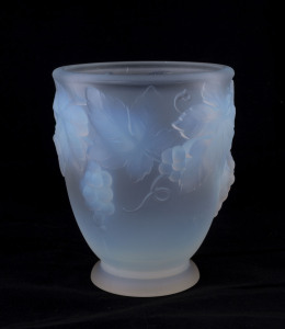 A French Art Deco opalescent glass vase with grapes and leaves, circa 1930, 14cm high