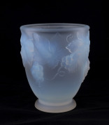 A French Art Deco opalescent glass vase with grapes and leaves, circa 1930, 14cm high