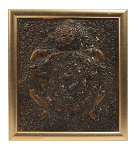 Tibetan Garuda animal zodiac plaque, repoussé copper, 18th/19th century, 29 x 26cm