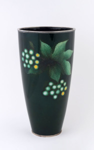 ANDO Japanese cloisonne vase with grapes and leaves, mid 20th century, Ando mark to base, 24cm high