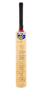 1997 AUSTRALIAN TOUR TO ENGLAND, full size "Gray-Nicolls" Cricket Bat signed on front by Australian team, with 21 signatures including Mark Taylor, Steve & Mark Waugh, Adam Gilchrist, Glenn McGrath, Ricky Ponting & Shane Warne. Front of bat varnished, so 