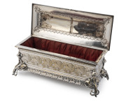 W.M.F. German Art Nouveau silver plated casket with dragonfly decoration, circa 1905, stamped with W.M.F. factory mark, 17cm high, 39cm wide, 17cm deep - 2