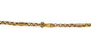 An antique 15ct gold muff chain with fine hand clasp studded with a ruby, 19th century, 131cm long, 62.5 grams