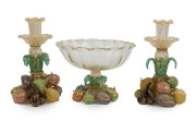 BAROVIER & TOSO Murano glass comport and matching candlesticks, circa 1950, (3 items), remains of original paper labels, the comport 17cm high, 24cm diameter, the candlesticks 24cm high