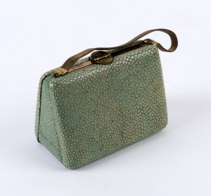 A ladies cocktail evening purse, shagreen and gilt metal circa 1930, ​interior fitted with compact and compartments, 14cm high