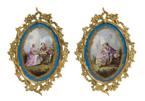 SEVRES pair of French porcelain panels in gilt metal frames, 19th century, 36 x 25cm overall