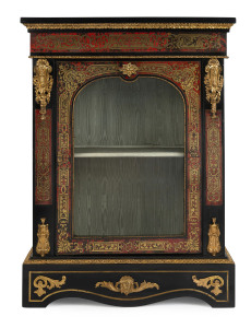 A fine French boule pier cabinet, tortoiseshell and brass with ormolu mounts, interior lined in watermarked silk, 19th century, 113cm high, 84cm wide, 31cm deep