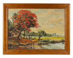 TERRY de NIESE (Sri Lankan), village scene landscape, oil on board, signed lower right "T.de Niese, 1968", ​45 x 64cm
