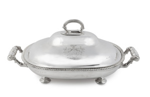 An antique English sterling silver warming tureen most likely by Harrison & Howson, Sheffield, circa 1863, 39cm across the handles, 2,300 grams