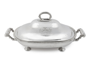An antique English sterling silver warming tureen most likely by Harrison & Howson, Sheffield, circa 1863, ​39cm across the handles, 2,300 grams