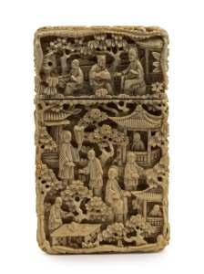 A Chinese carved ivory card case, 19th century, 9.5cm high