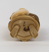A Japanese happy Buddha statue, carved ivory, Meiji period, 19th century, two character mark to base, 14cm high, ​ - 3