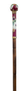 SEVRES French porcelain handled walking stick mounted in gilt metal with cane shaft and copper ferrule, 19th century, ​97cm high