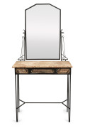 A French Art Deco dressing table, wrought iron and marble, circa 1930, ​165cm high, 80cm wide, 41cm deep