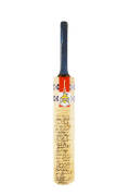 1997-98 WESTERN AUSTRALIA, full size Cricket Bat with 21 signatures on front, including Tom Moody, Adam Gilchrist, Damian Martyn, Justin Langer & Mike Hussey. Front of bat varnished, so signatures in excellent condition.