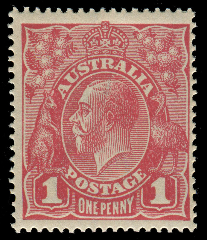 AUSTRALIA: KGV Heads - Single Watermark: 1d Carmine-Red Die 2, WATERMARK INVERTED, fresh MUH.