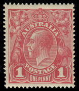 AUSTRALIA: KGV Heads - Single Watermark: 1d Carmine-Red Die 2, WATERMARK INVERTED, fresh MUH.